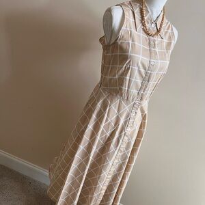 Sleeveless Tan Checkered Dress